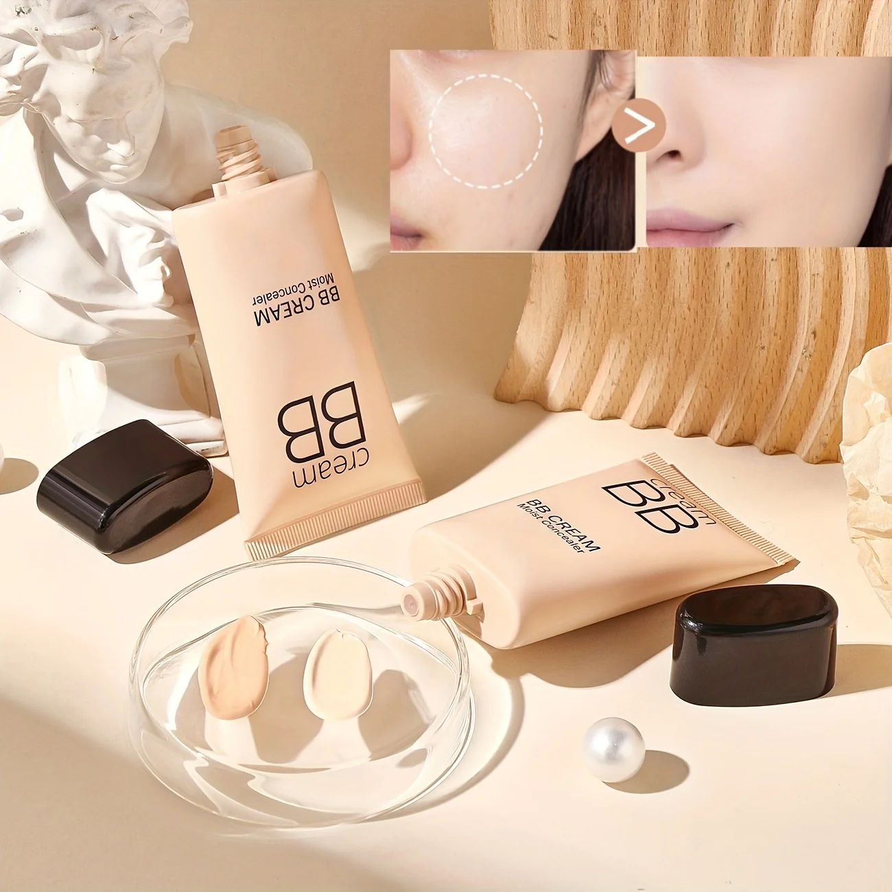Waterproof BB Cream Concealer, Natural/Ivory  Long-Lasting Foundation, Oil Control, Evens Light Beige Hides Pores,Holiday Gift