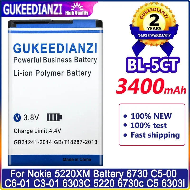 Аккумуляторные батареи GUKEEDIANZI для телефона Nokia 3720C 5220XM 6303C 6730C C5, 3400 мАч