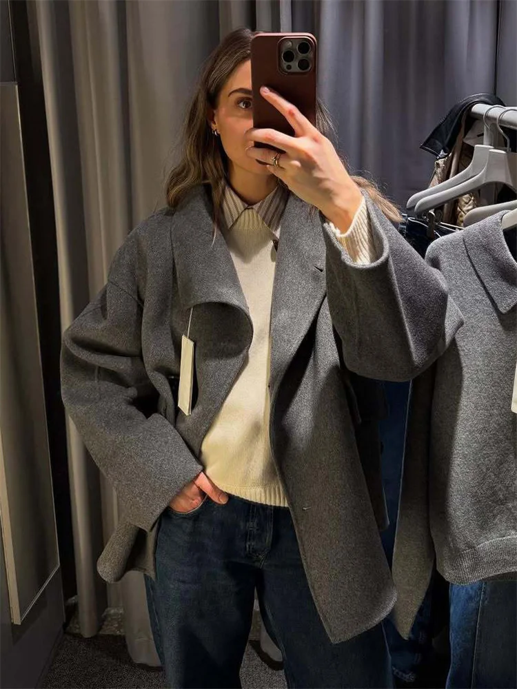 Tossy Winter Casual Pocket Jacket Overcoat Female Turtleneck Loose Patchwork Warm Commute Outwear 2025 New Women's Jackets Coat