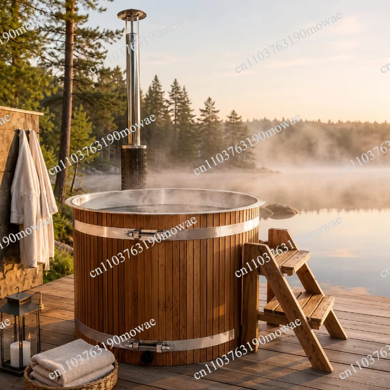 60 gallons + outdoor gym hot tub sauna combo set for 2 people 6KW wood-fired heater stainless steel