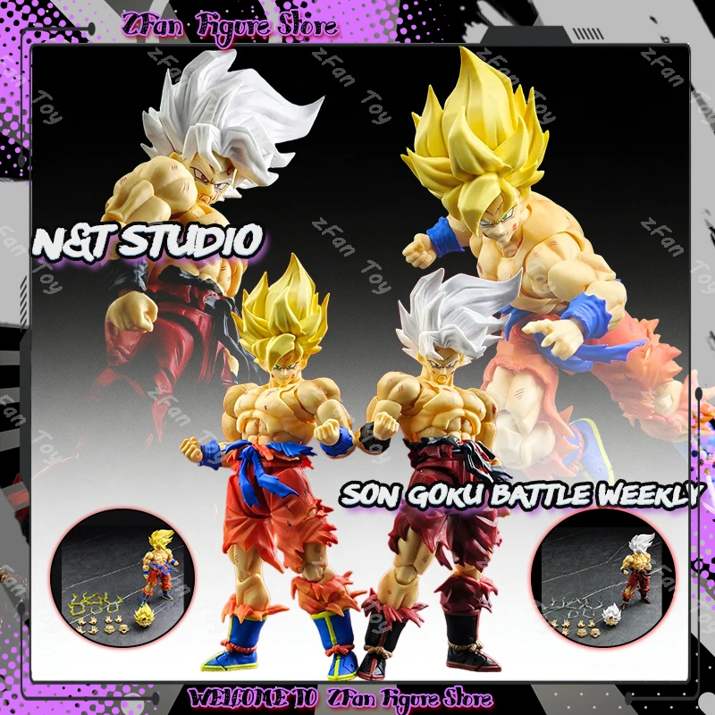 N&T Studio Dragon Ball Z Goku Action Figure Anime SHF Scala 1/12 Super Saiyan Son Goku 3.0 Modello Danneggiato in Battaglia Statuetta Giocattolo