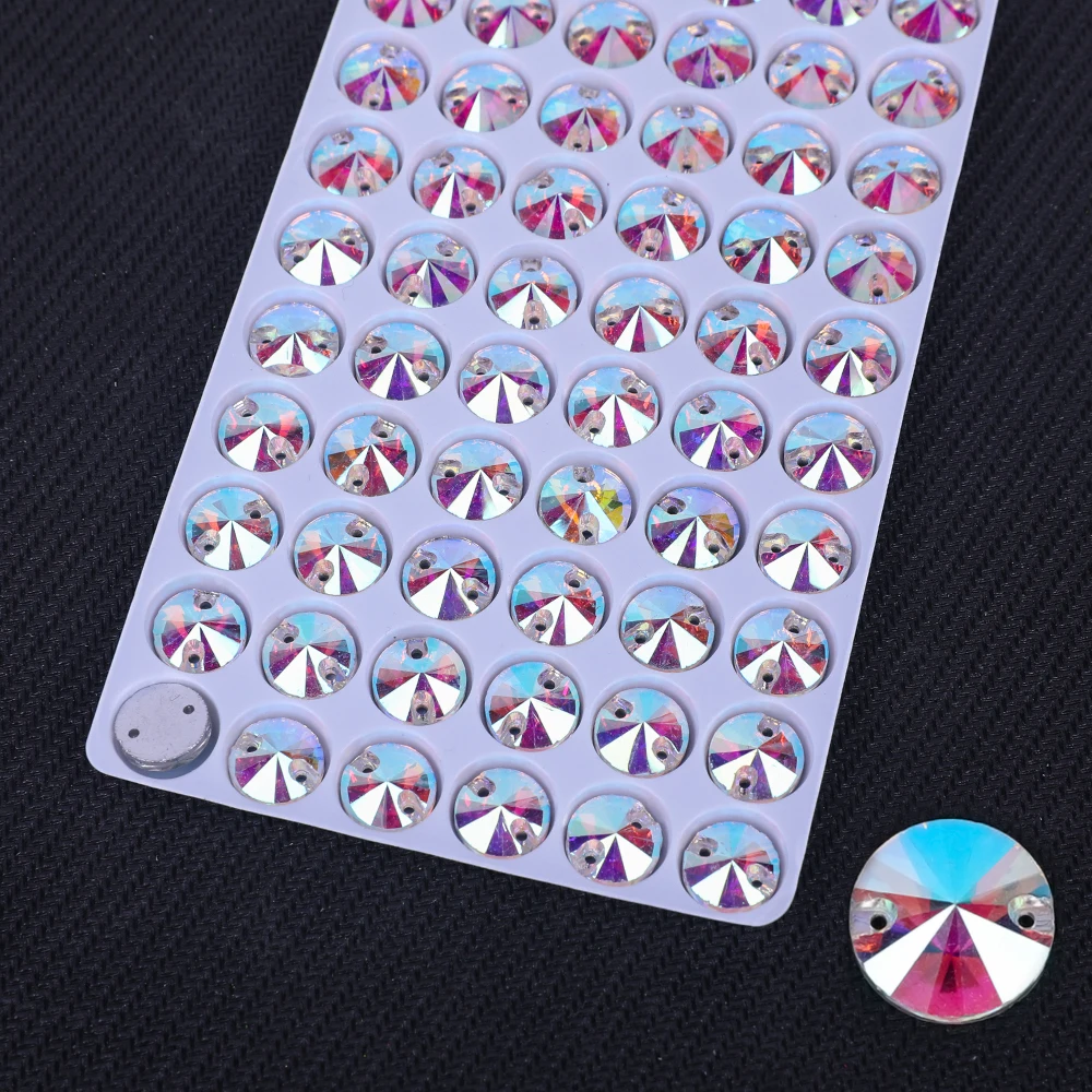 VC خياطة على AB حجر الراين شكل دائري بلورات زجاجية مسطحة للملابس فساتين الزفاف جميع الديكور DIY #2