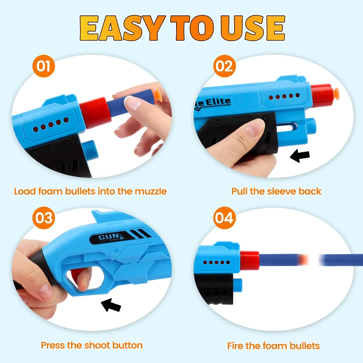 Outdoor Duurzaam Soft Bullet Blaster Handmatig Schuim Dart Launcher Battle Toy, Speelpistool voor jongens en meisjes, Halloween Kerstcadeaus