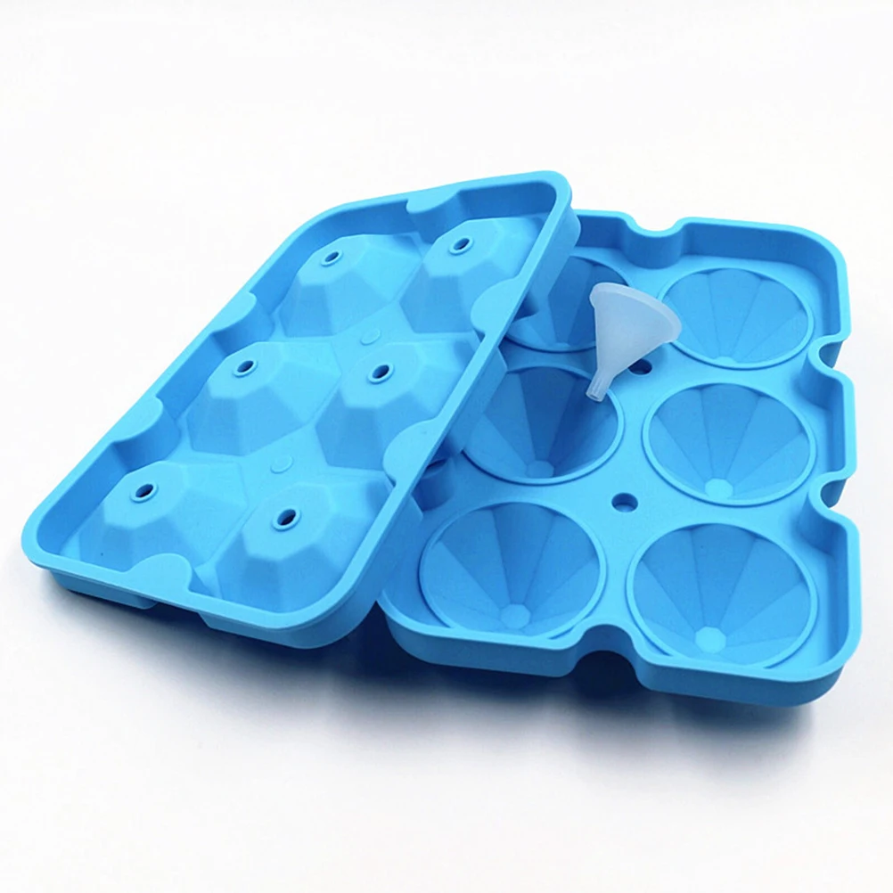 

6 Cavities Diamond 3D Ice Cube Mold Food Grade Silicone Compact Easy Clean Ice Tray Refrigerator Tube Model Maker Kitchen Bar