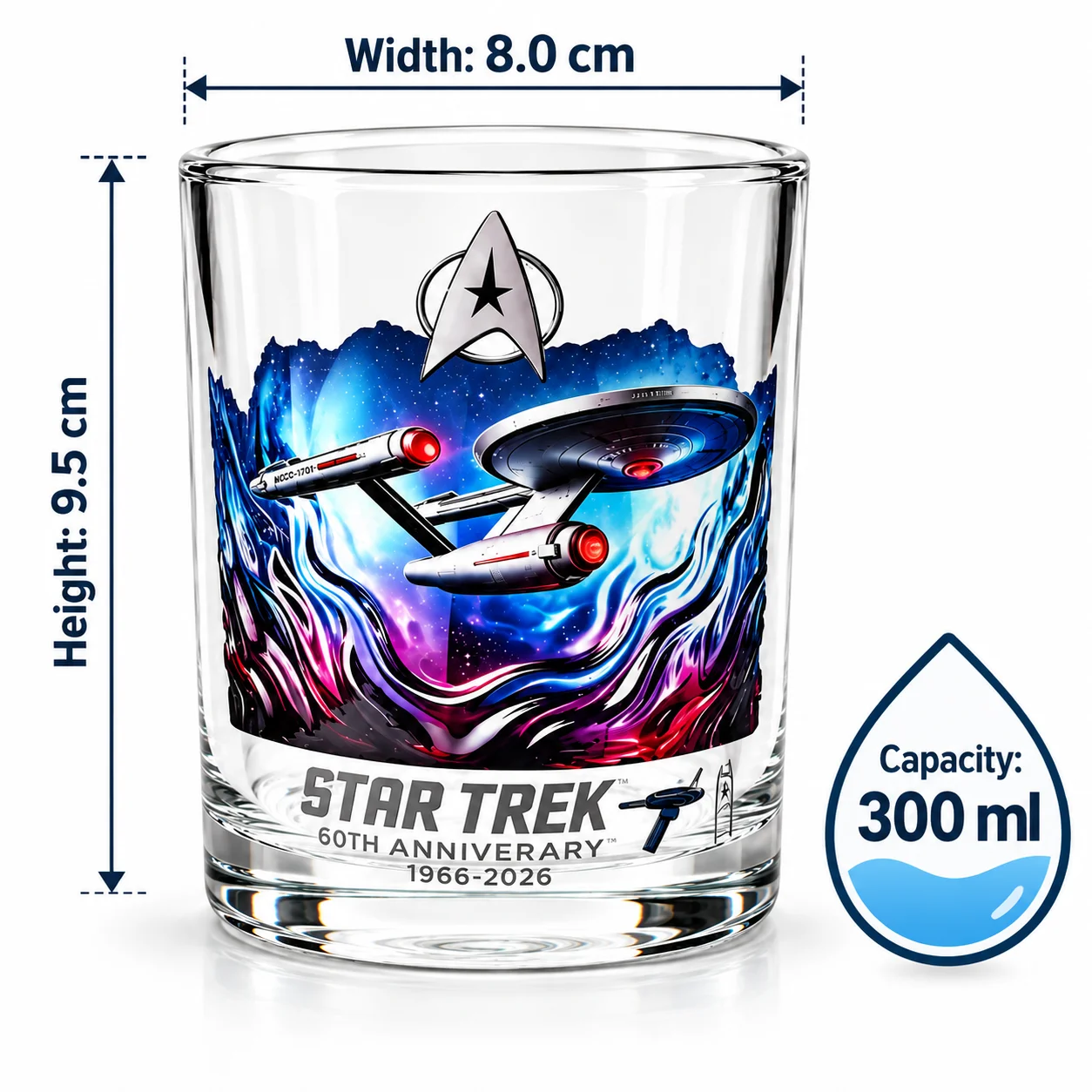 Star Trek 60th Anniversary Whiskey Glass 1966-2026 Starship Enterprise Drinking Cup Sci Fi Collectible Gift