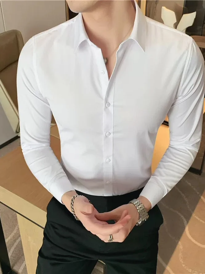 

Iron-Free Long Sve irt Men's Slim Fit Waist-Cinching Workwear Busin Casual Commute irt Western Sle Base Layer irt