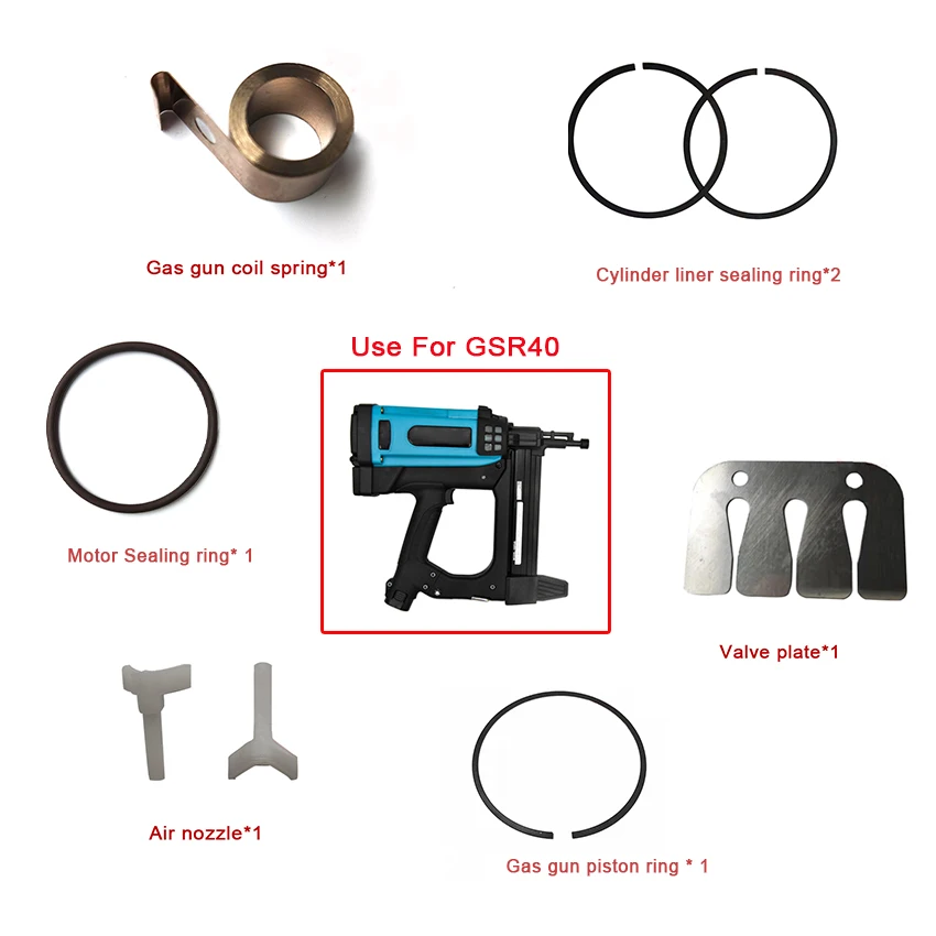 GSR40ガス釘銃アクセサリー電気ガスホッチキス銃口ピストンスプリングミシンモータシールリングシリンダーリング空気圧ツール部品