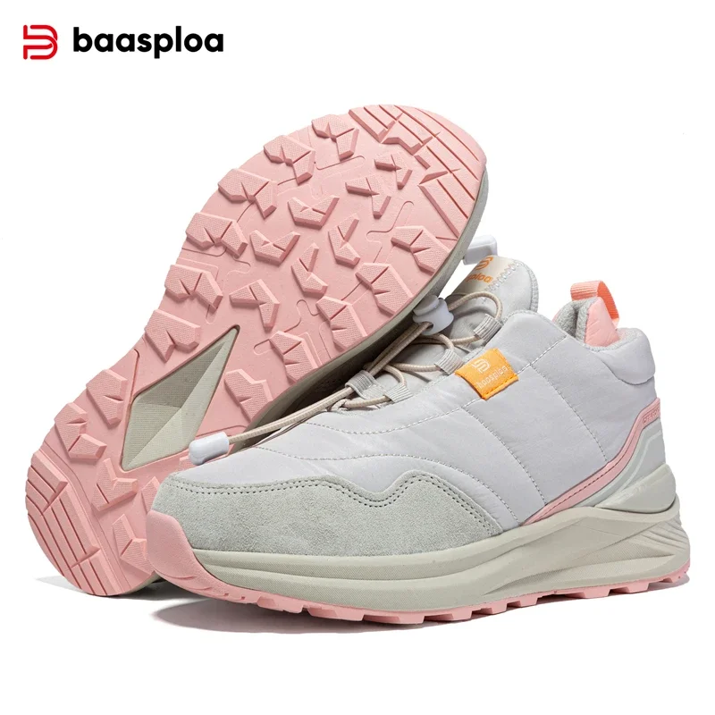 Baasploa Winter Women Snow Boots New Fashion Leather Waterproof Casual Walking Shoes for Women Keep Warm Plush Cotton Shoes