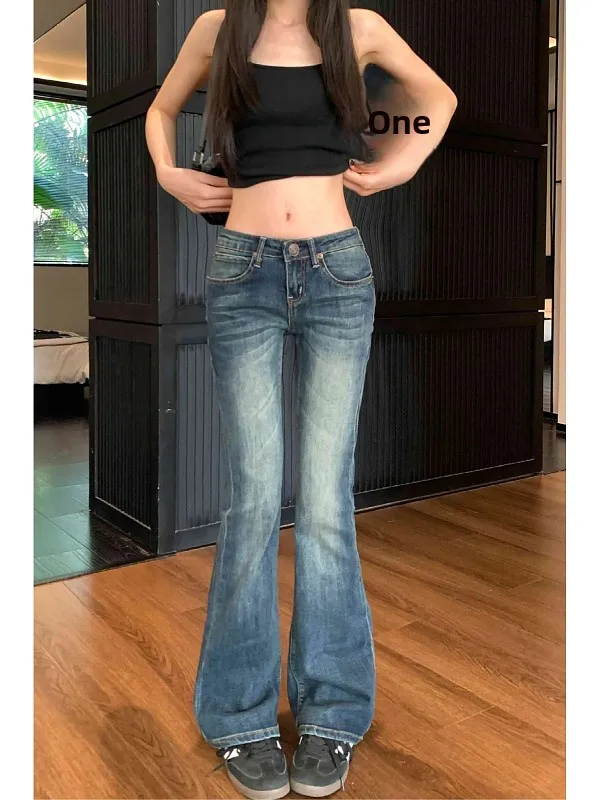 

Low Waist Slim Fit Bell Bottom Denim Jeans Women's Summer Washed American Hot Girl Wide Leg Long Pants Korean Style Commute
