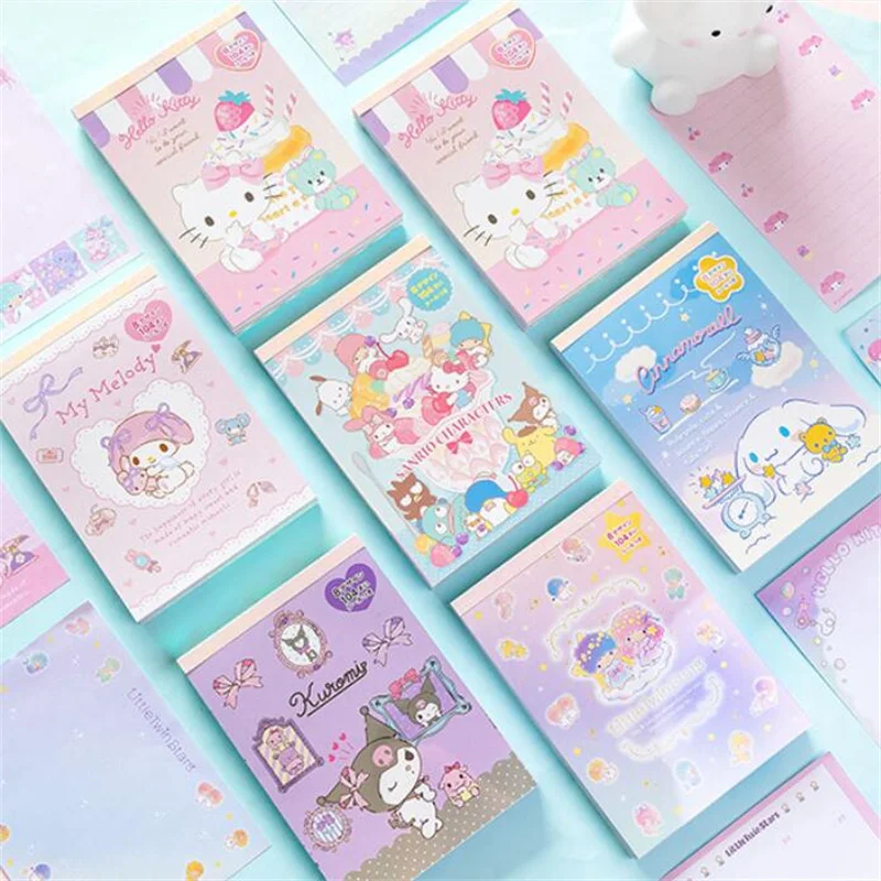 Imagem -02 - Sanrio Melody Kuromi Cinnamoroll Memo Pad Bonito Sticky Notes Etiqueta de Papelaria Notepad Planner Sticker Post Material Escolar Pcs por Lote