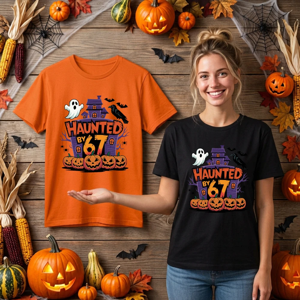Haunted by 6 7 Halloween Unisex Shirt, Spooky Meme Tee, Trending Funny Phrase, Ghostly Internet Joke, Scary Social Media Trend