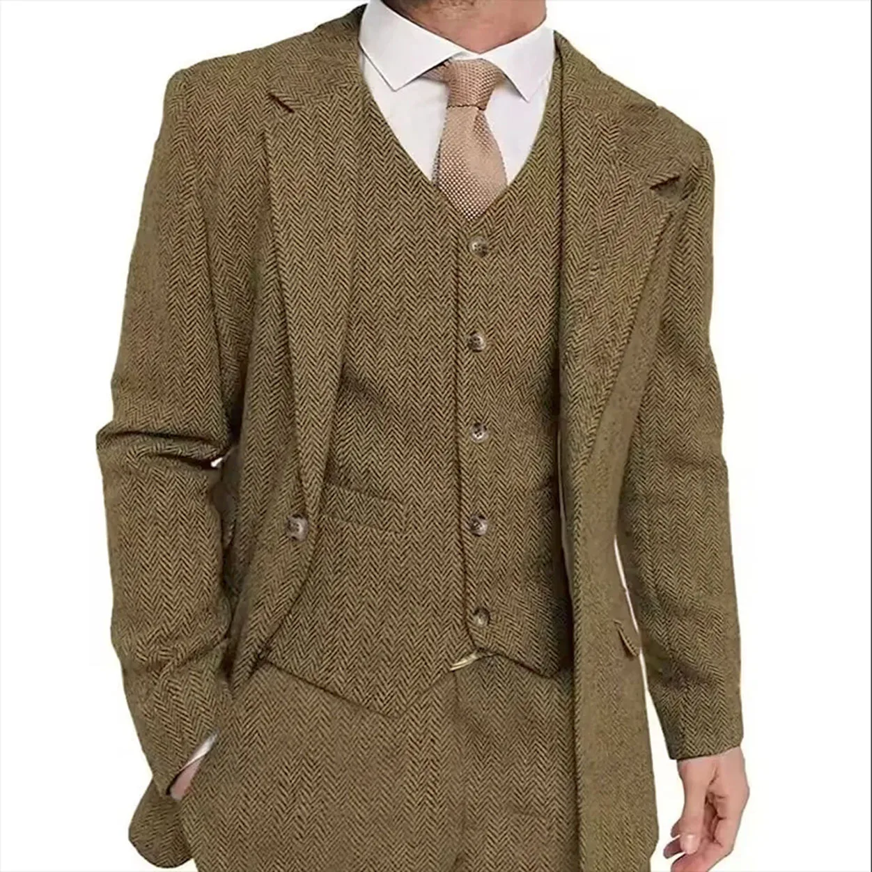 الرجعية متعرجة الرجال السترة الدعاوى الخريف الشتاء واحدة الصدر 3 قطعة مجموعة سترة سترة بانت سميكة نمط معاطف سهرة رسمية