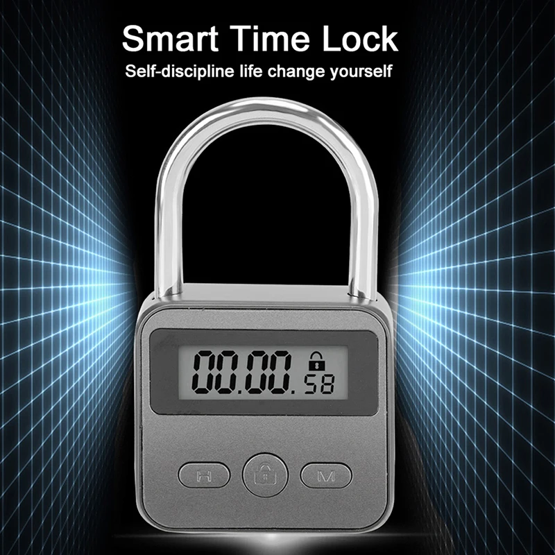 LCD Display Electronic Timer Switch USB Rechargeable Timer Padlock Travel Electronic Timer-Silver