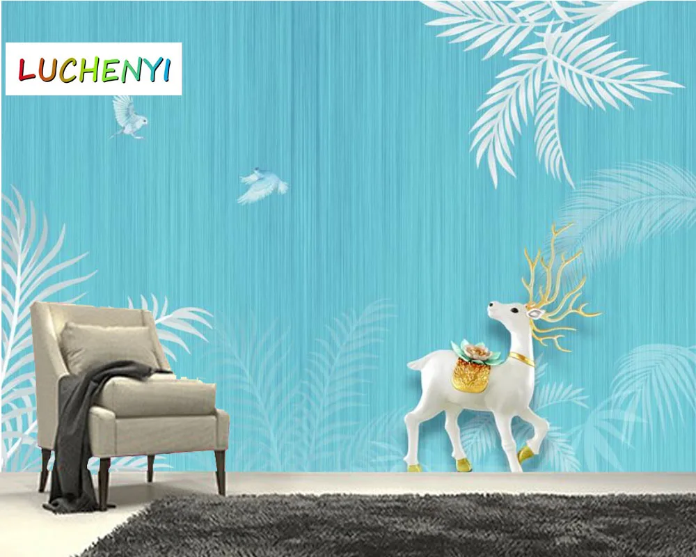 

Papel de parede custom tropical blue deer wallpaper mural,living room tv wall bedroom home decor