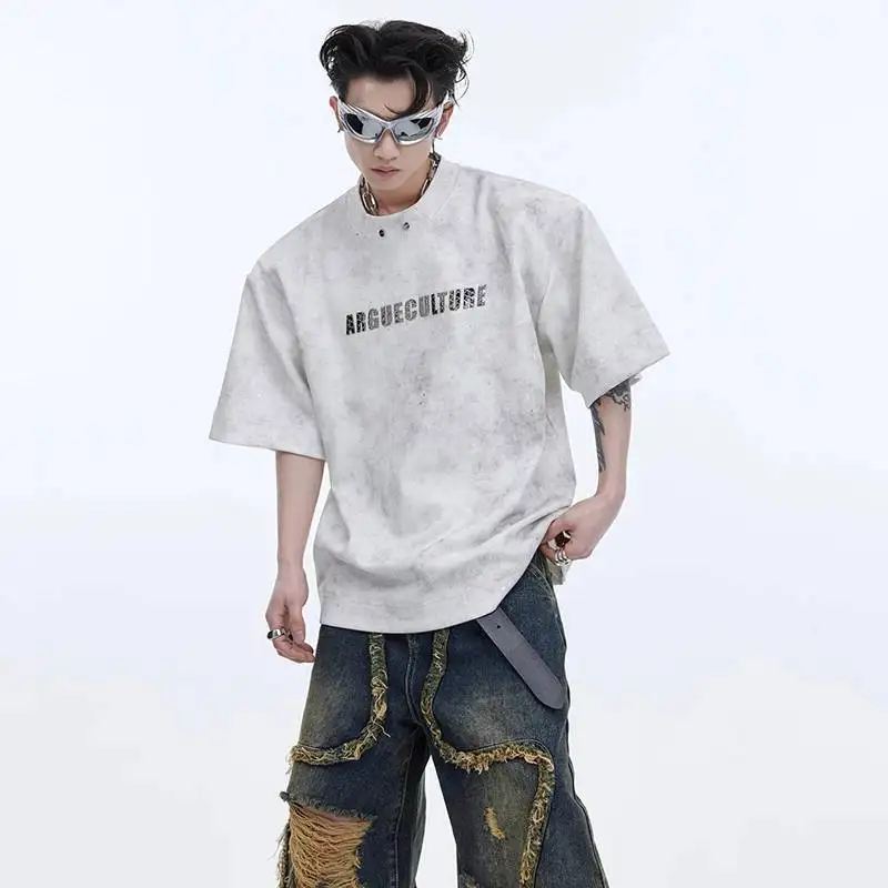 LUZHEN Reflect Letter Original 2026 Summer Sequin Light New Patchwork Design Short Sleeve T-shirts Men Stylish Streetwear JY8874