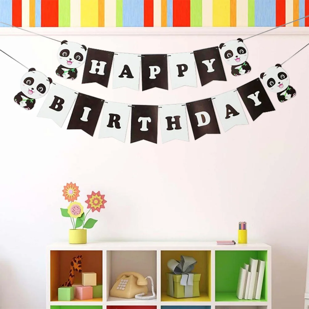

panda banner animal banner garland birthday party banner linen pull flag