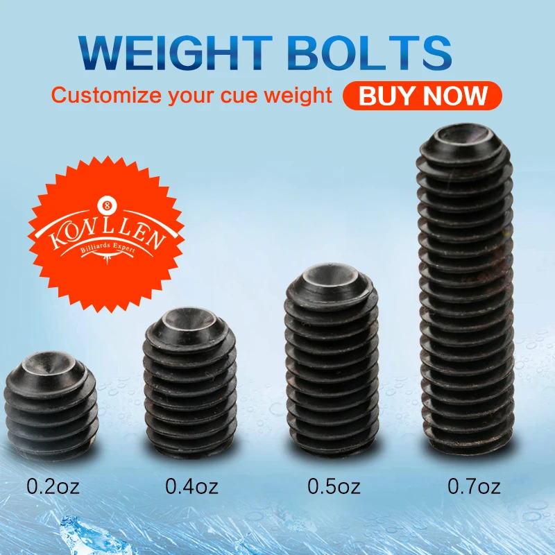 

Konllen Weight Bolt Adjust Weight Pool Cue Kit 0.2/0.4/0.5/0.7oz Iron Material 4 Pieces of Screw Adjustable Billiard Accessories