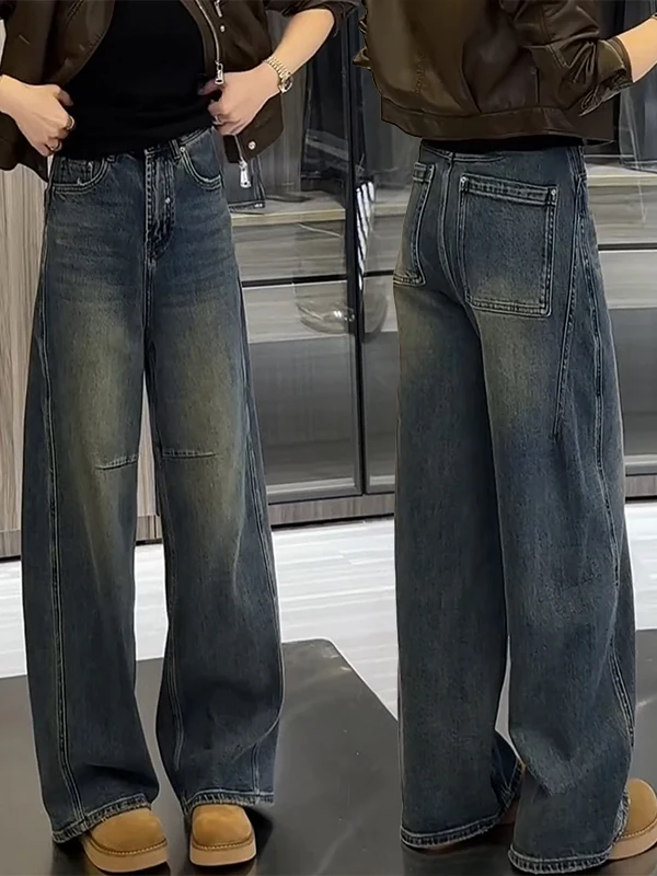 

in Sle Fce Lined Wide Leg Jeans High Waist Cotton Polyester Blend Bootcut Pants for plus Size Women Casual Wear