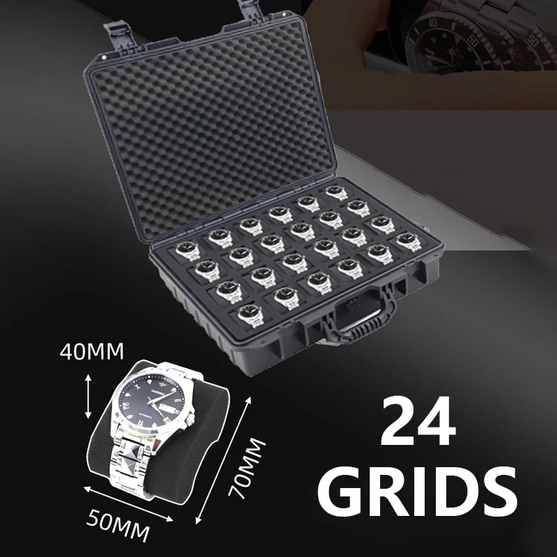 24 Grids  ABS Plastic Watch Box Safety Equipment Case Portable Dry Tool Box Impact Resistant Case With Foam For Watches Storage