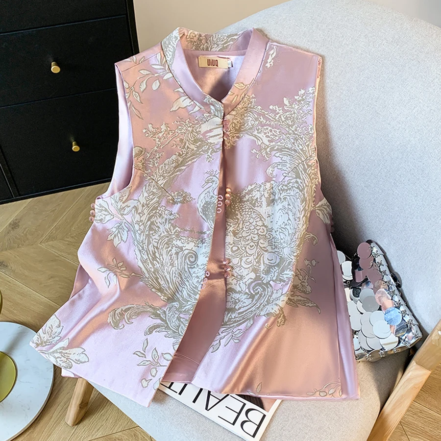 New Chinese Style Satin Women's Vest with Button Embroidery 2026 Autumn Winter Improved Tang Costume Design