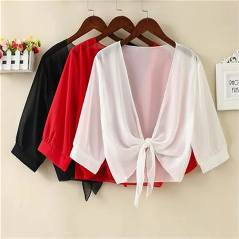 Women Wrap Jacket Half Sleeve Sheer Soft Chiffon Bolero Shrug Open Front Jacket Cardigan for Party Coat