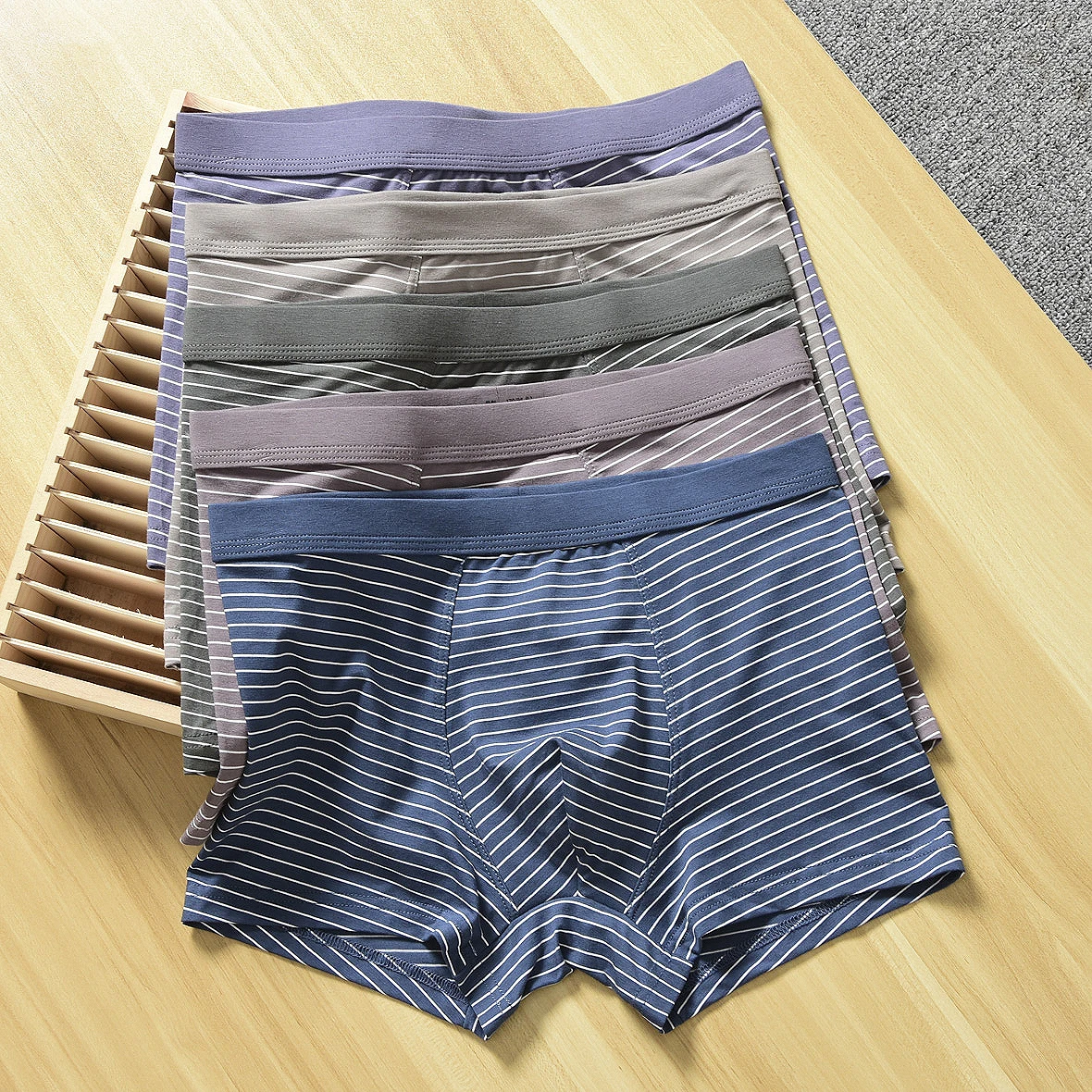 Breathable Pure Cotton Men's Underwear Simple Style Home Shorts Boxer Briefs Youth Mid-Waist Stripe Pattern Home Comfortable