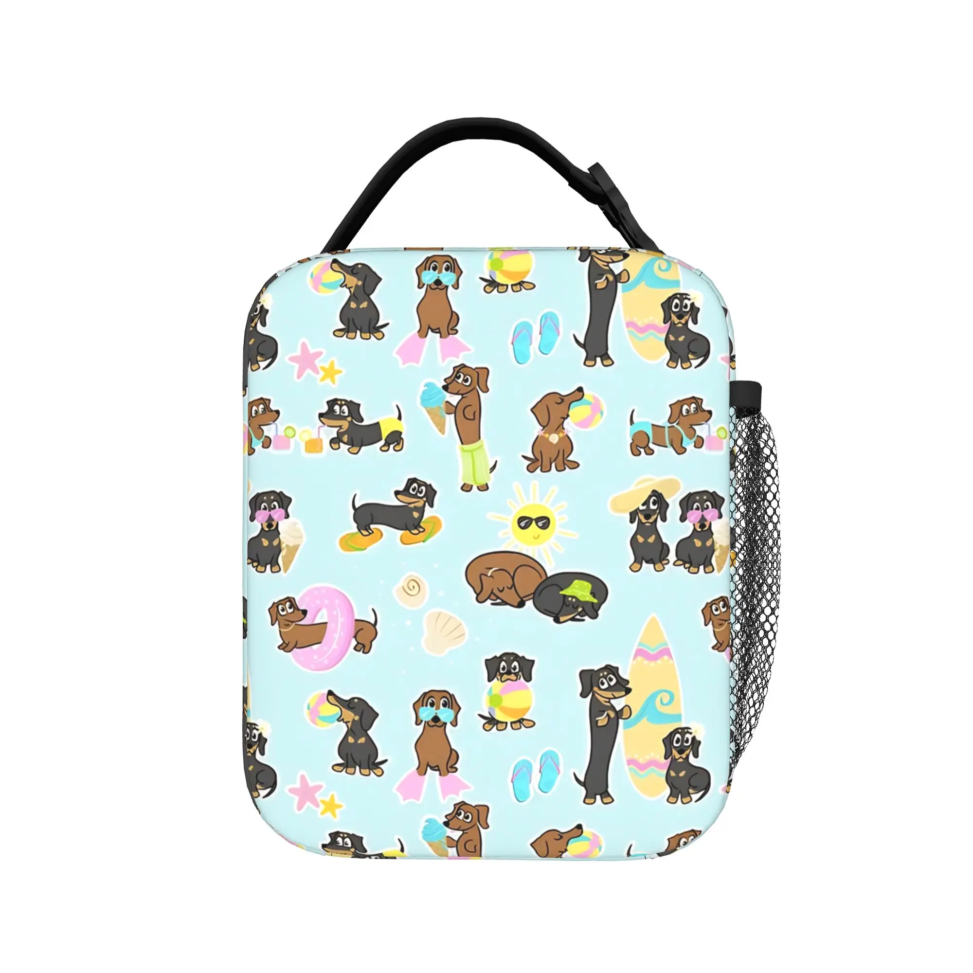 Beach Day Dachshunds Lunch Bag Cute Summer Sausage Dog School Lunch Box For Girl Boy Cute Thermal Tote Handbags Cooler Bag