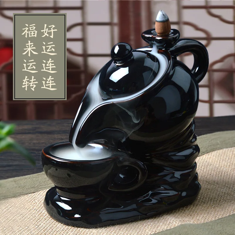 Teapot Design Backflow Incense Cones Holder Ceramic Censer Home And Office Decoration Teahouse