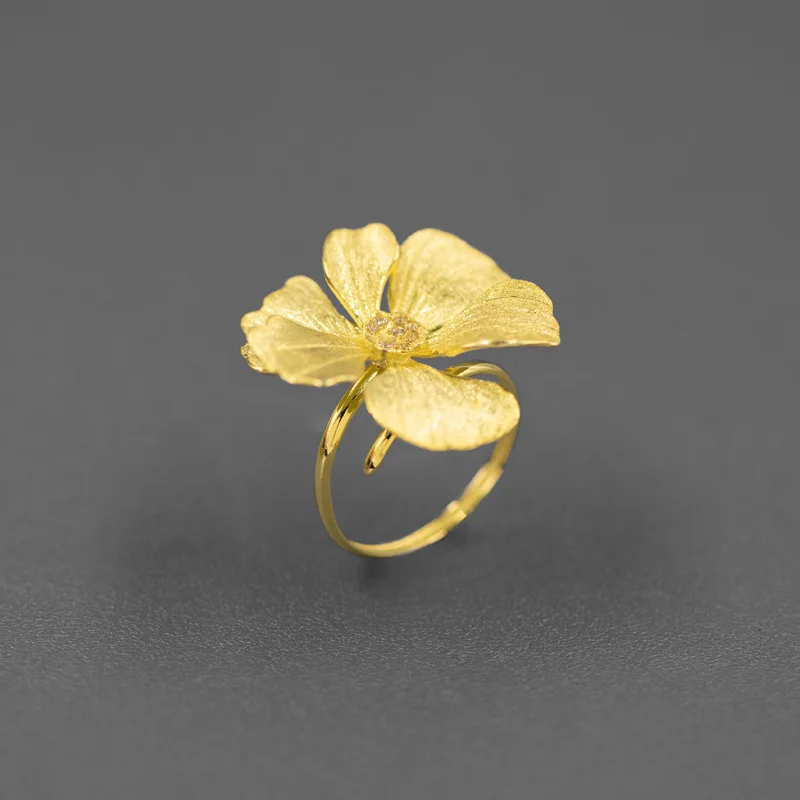925 Sterling Silver Aesthetic Peony Flower Opening Ring for Female Daily Party Accessories Wedding Jewelry