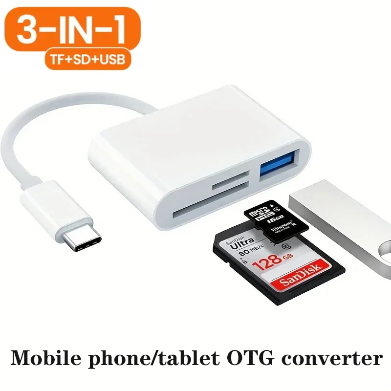 

USB-адаптер 3-в-1 для карт SD и TF с разъемами Lightning и Type-C для iPhone/iPad, USB-кардридер, USB-донгл для флеш-накопителей, Plug and Play
