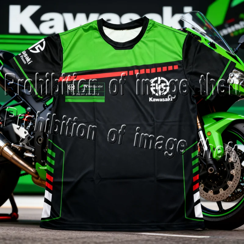 

Kawasaki Themed Short Sleeved Motorcycle Top Loose Fit 3D Printed Motorcycle Riding Daily Adult Versatile Quick Drying T-shirt