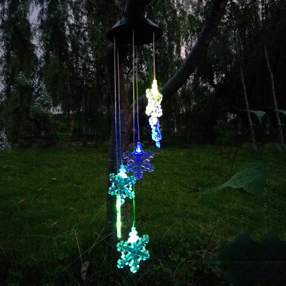 

Solar Wind Chime Light Snowflake Pattern LED Easy Installation Mobile Color Changing Lamp