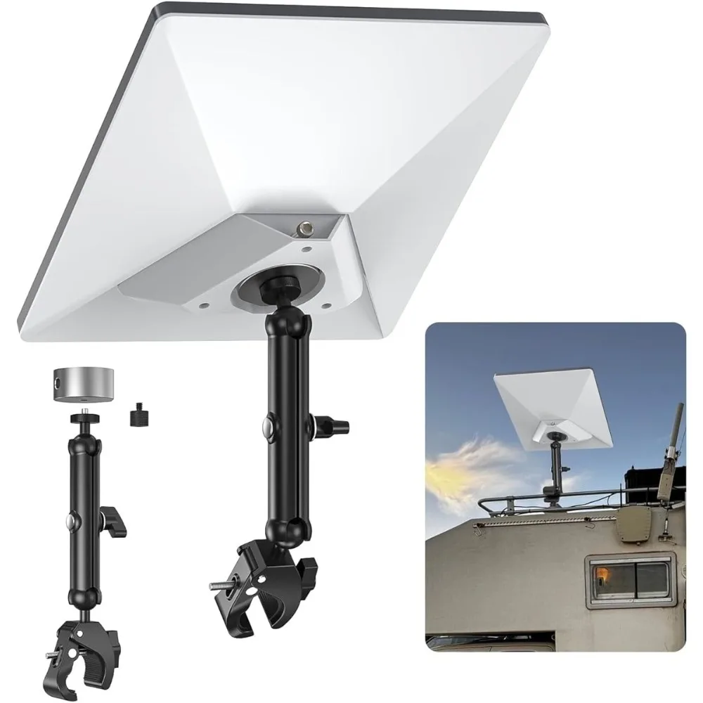Support de tube pour antenne Starlink Mini avec base lestée et adaptateur de filetage – Support en aluminium pour trépied, poteau, camping-car, balcon et voyage, idéal pour une installation rapide, une stabilité au vent et une installation extérieure polyvalente.