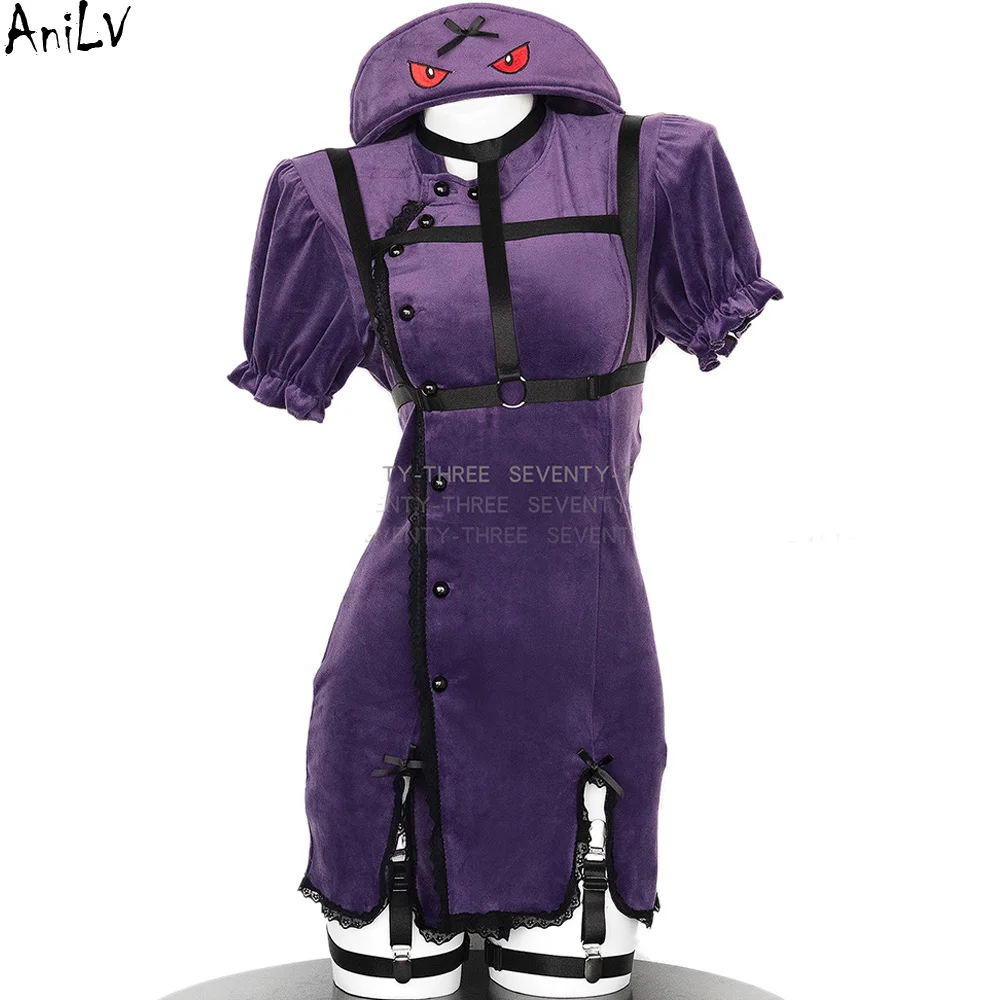 AniLV-uniforme de princesa fantasma de pequeño demonio para Halloween, vestido morado para mujer, trajes de diablo, disfraz de Cosplay