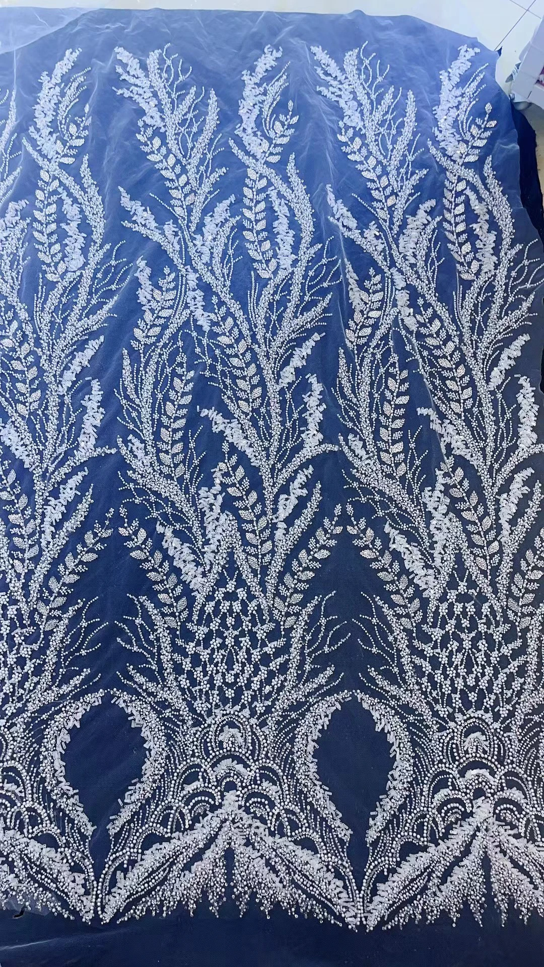 

2024 Nigeria high quality African lace fabric handmade sequins made bridal lace fabric for wedding