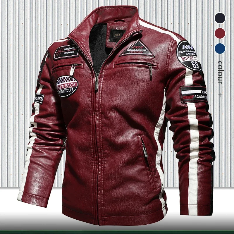 

Men's Military Bomber Pilot Jackets 2023 Men Vintage Slim Biker Leather Jacket Male Fashion Embroidery Fleece Pu Motorcycle Coat