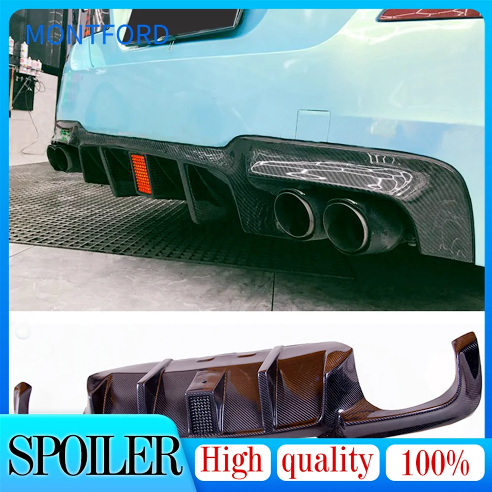 

For BMW F10 M5 Sedan 2012 - 2017 Carbon Fiber Rear Bumper Diffuser Bumper Lip spoiler Protector With Led Light Car Styling