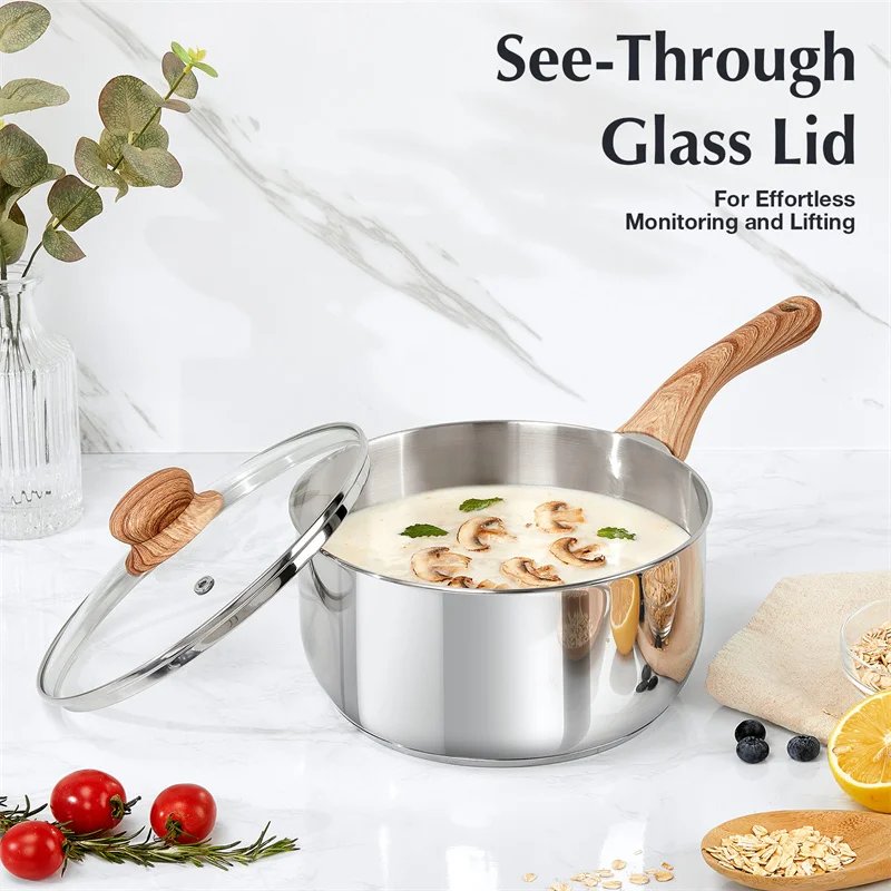 KOCH SYSTEME CS قدر من الفولاذ المقاوم للصدأ 1QT/2QT/3QT وعاء الحليب وعاء الحساء مع مقبض الباكليت المقاوم للحرارة مقالي الصلصة التعريفي