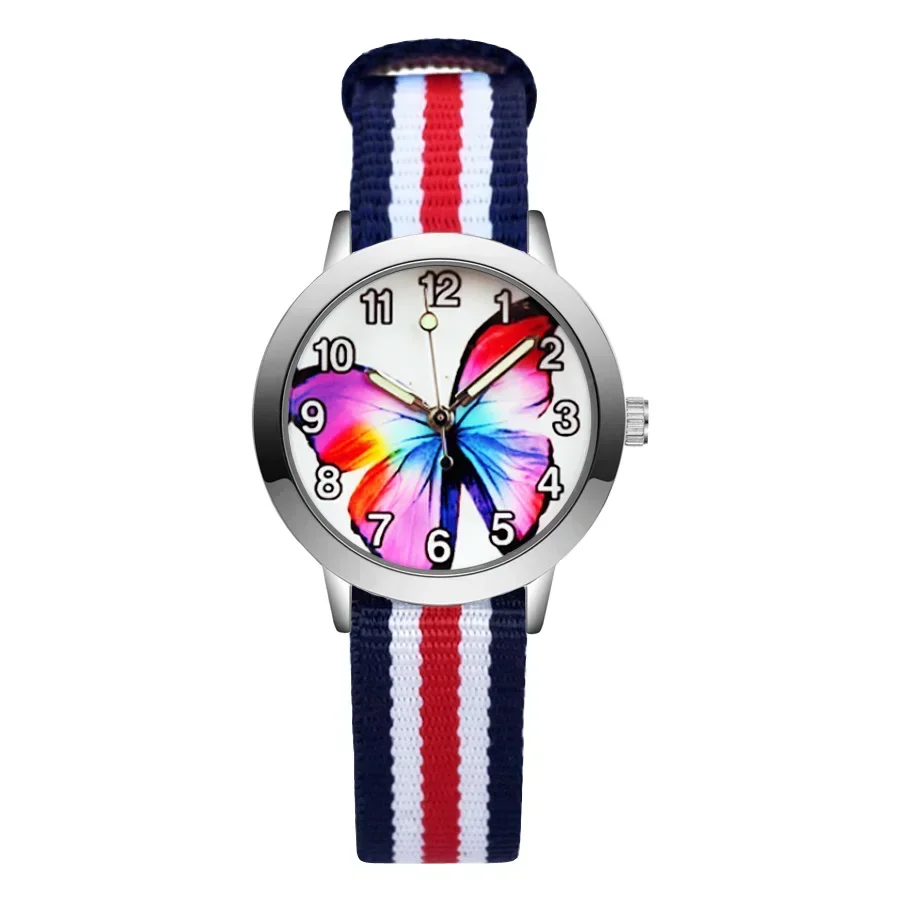 Fashion Cartoon Rainbow Children's Kids Student Girls Boys Quartz Leather Nylon Strap high end Brand Watch Factory Wholesale