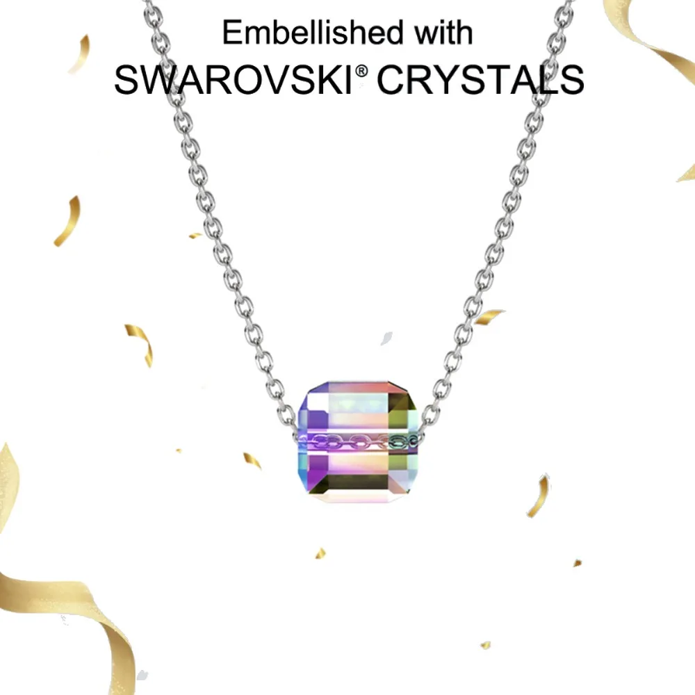 

Daisini 925 Sterling Silver Simple Square Pendant Necklace Embellished with Swarovski Crystals Elegant Design Womens Jewelry