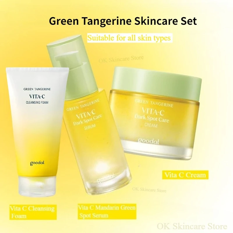 

Korean Skincare Set Green Tangerine Vita C Serum,Cleansing Foam,Niacinamide Face Moisturizing and Brightening Cream 3pcs sets