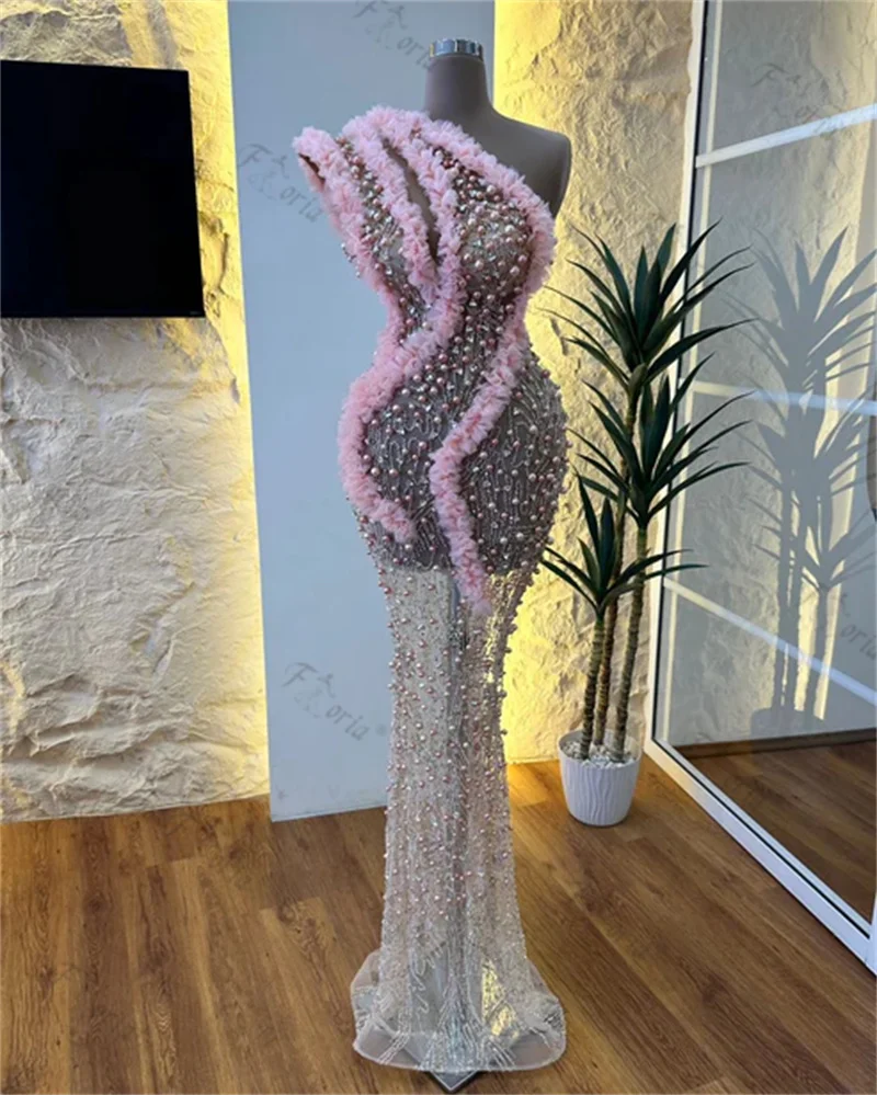 

Luxo Pink Pearls Evening Dresses Fully Beads Mermaid Celebrity Party Dress Formal Occasion Gown 2026 vestidos feminino elegante