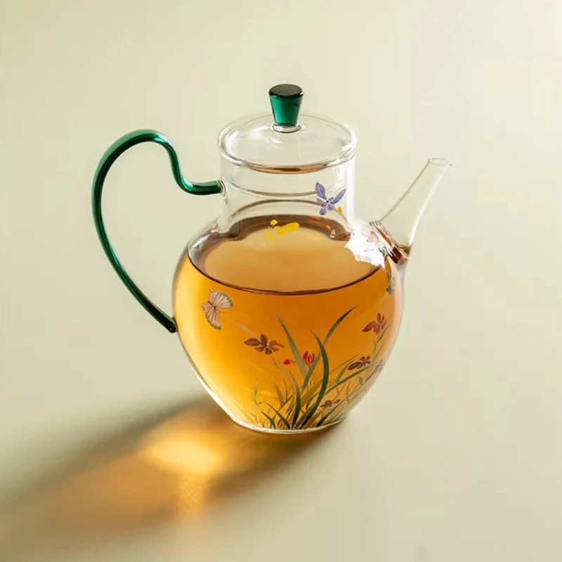 

Чайник из боросиликатного стекла с инфузором, термостойкий, радужный, легко моется, с боковой ручкой, для травяного чая, для дома, кухни, офиса