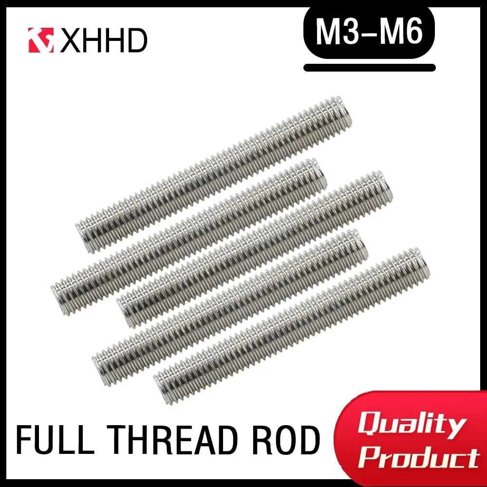 304 Stainless Steel Fully Threaded Bar M3 M4 M5 M6 Rod Stud  Anchor Bolts  Fastener Bolt Stud Length 20mm 50mm 100mm 200mm 500mm