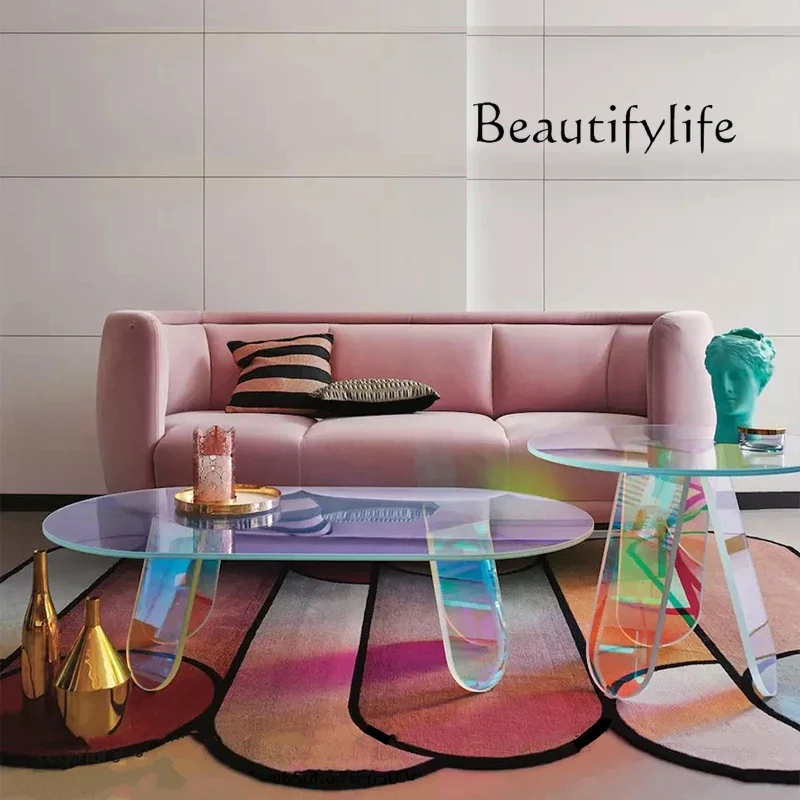 X36 Nordic Minimalist Colorful Acrylic Coffee Table Laser Rainbow Symphony Color-changing Transparent Table