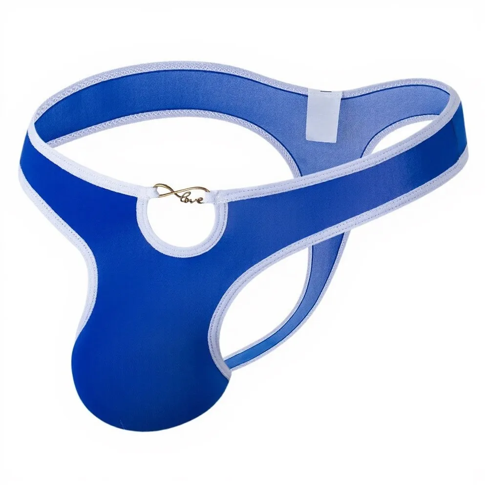 Men's Ice Silk Underwear Bulge Pouch G-String Contrast  For Color Low Waist Thongs Breathable Open Design Sexy Underwear