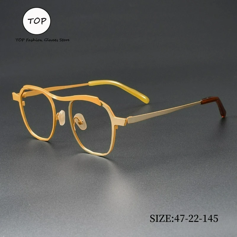 

ТОП винтажные желтые оправы для очков из чистого титана 47-22-145 круглые ретро оптические оправы для очков для мужчин и женщин по рецепту