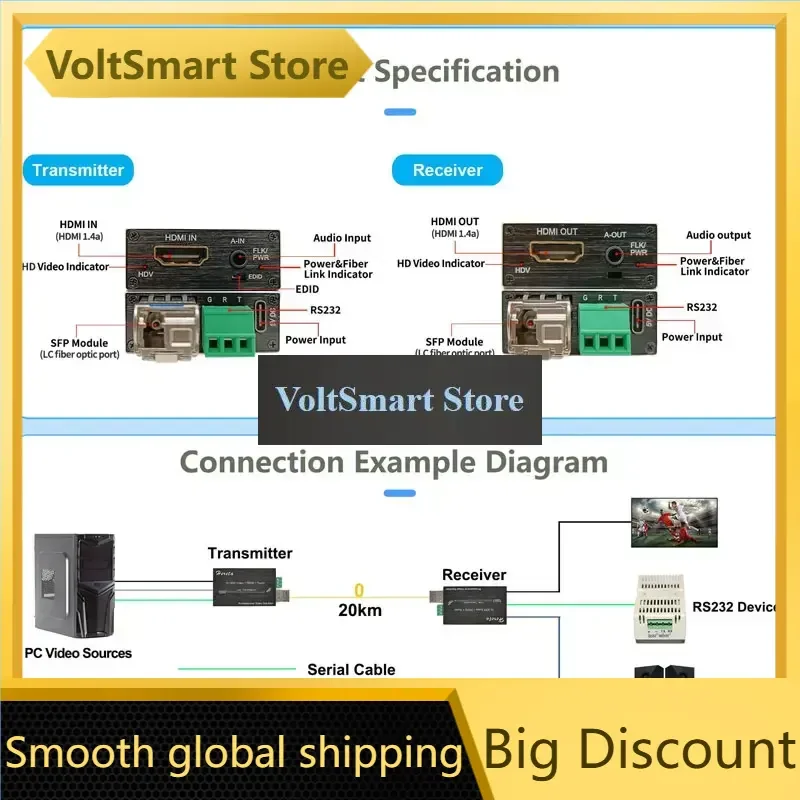 VoltS4k Fiber Video Extender Mini Fiber Converter With Rs232 And Audio Single-mode Single Fiber Lc Sfp Optical Transceiver