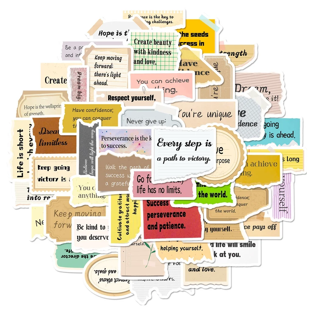 50개 INS 스타일 불규칙한 모양의 영감을 주는 문구 그래피티 스티커 헬멧 자전거 데칼 블링블링스티커스 스토어