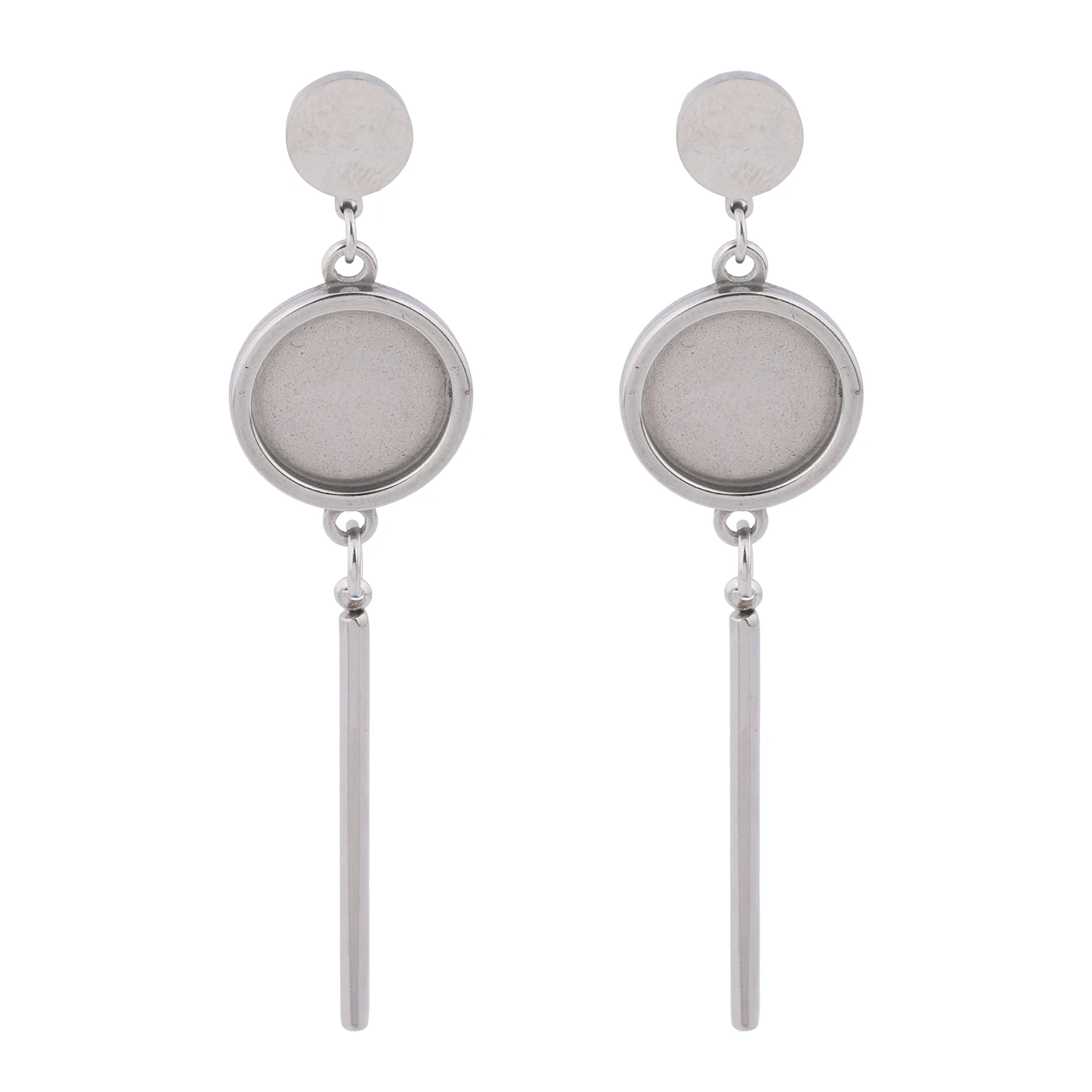 6pcs Stainless Steel Fit 12mm Cabochon Earring Setting Blanks With dangle bar Diy Post Earrings Bezel Studs Findings